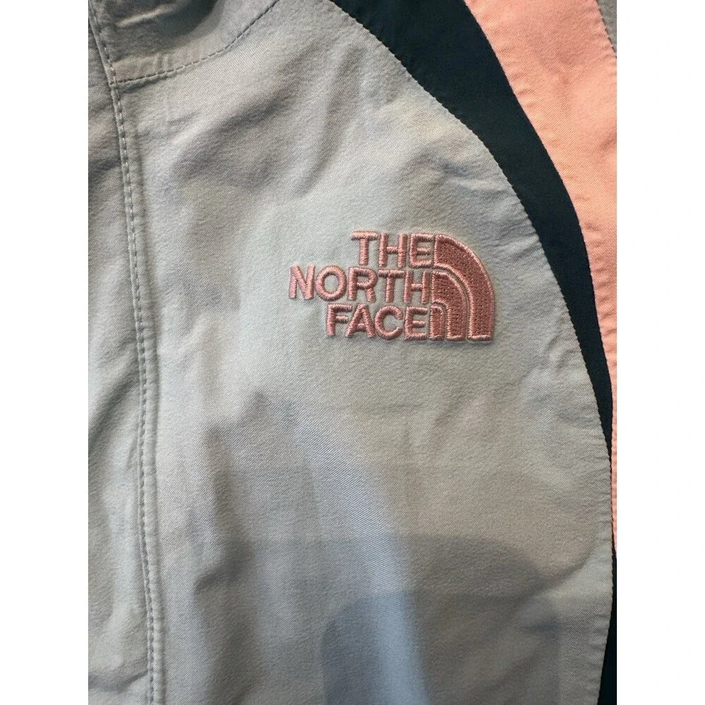 The North Face HyVent Girls L Hooded Full Zip Jacket Pockets Blue/White